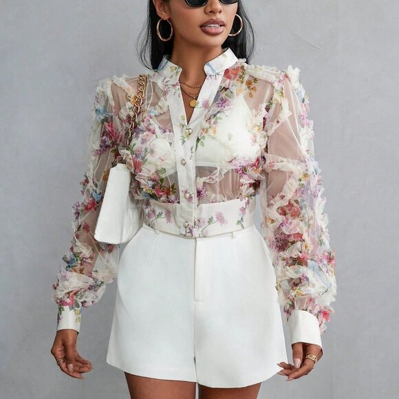 Multicolor Casual Womens Random Printed Long Sleeve Blouse - Picture 4 of 5